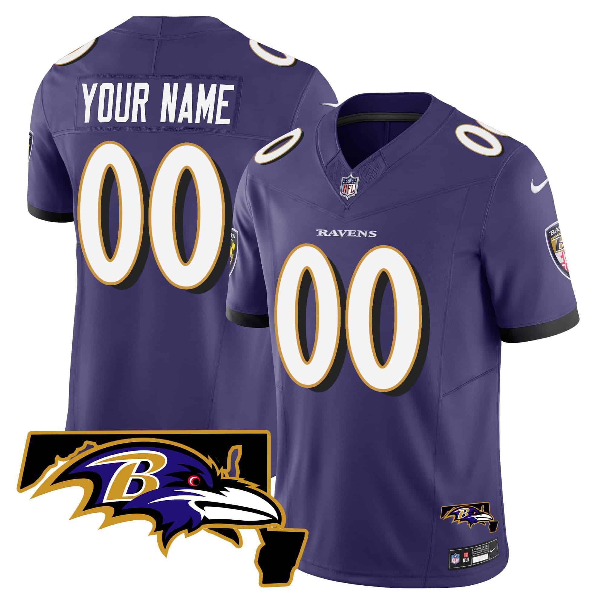 Men Baltimore Ravens Purple 2024 Nike Maryland Patch Vapor Limited Custom NFL Jersey style 1